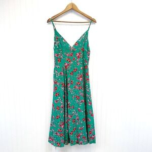 Yumi Kim Green Floral Slip Dress with Pink & Red Blooms